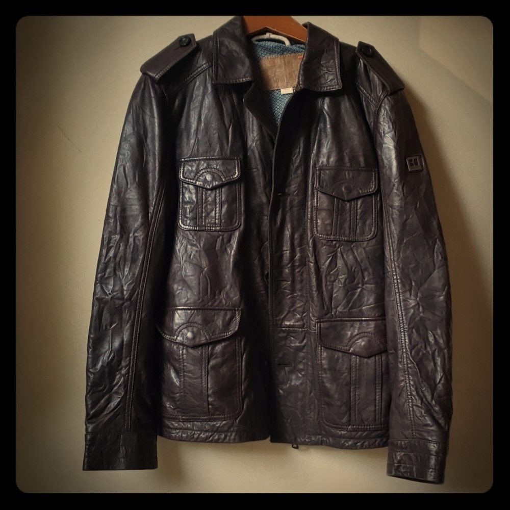 SOLD!!!  EUC Hugo Boss Orange Brown Leather Jacket